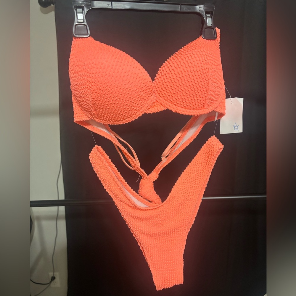 Vibrant Orange Textured Bikini Set